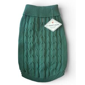 St. John’s Bark Dog Sweater Christmas Green Cable Knit Size Medium